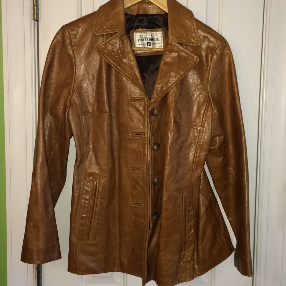 Powerhouse vintage leather blazer jacket brown XL